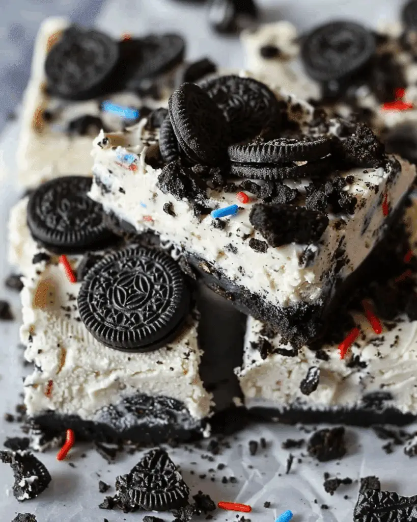 No-Bake Fireworks Oreo Cheesecake Bars
