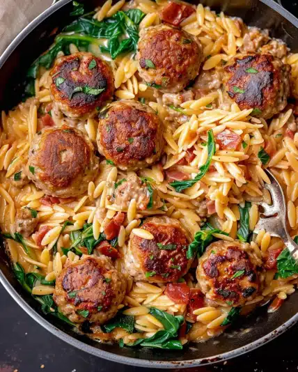 Creamy Tuscan Chicken Meatballs and Orzo