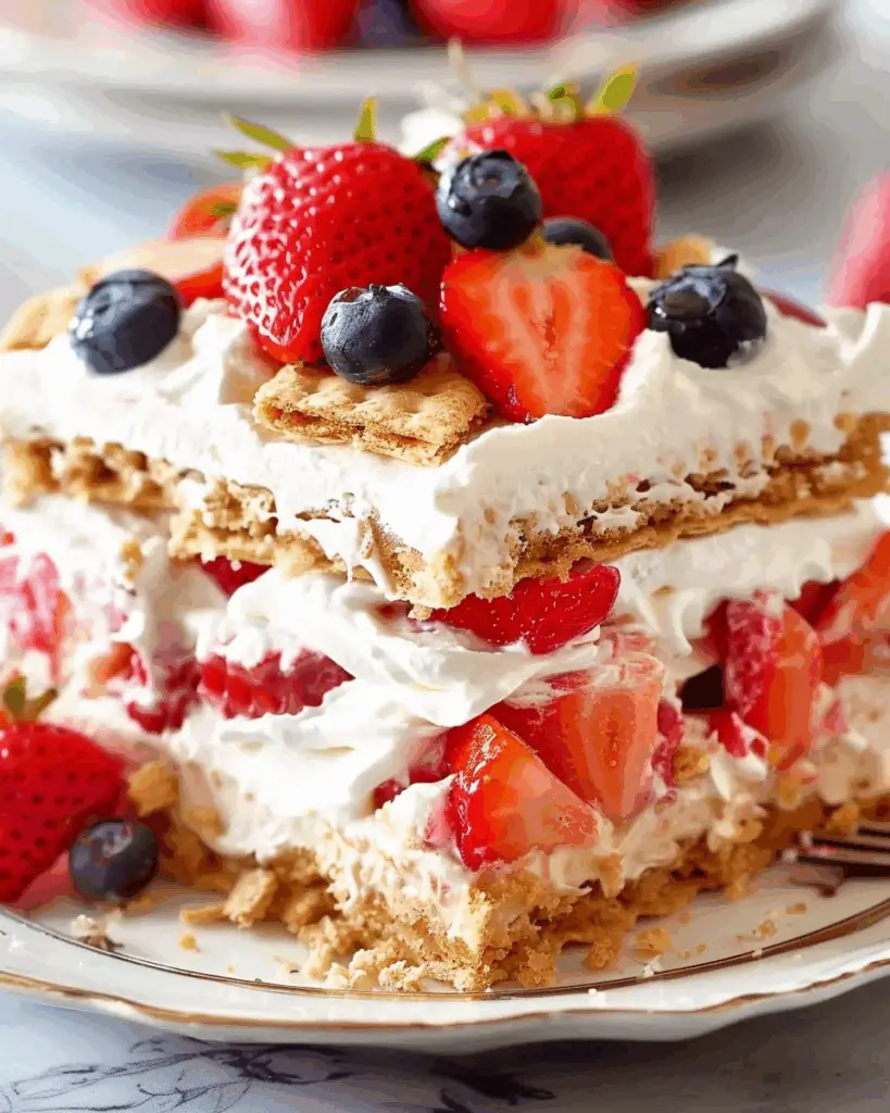 No-Bake Strawberry Cream Icebox Cake with Graham Crackers