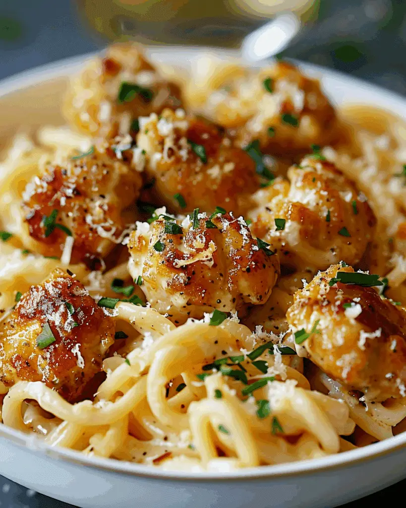 Garlic Butter Chicken Bites with Creamy Parmesan Pasta