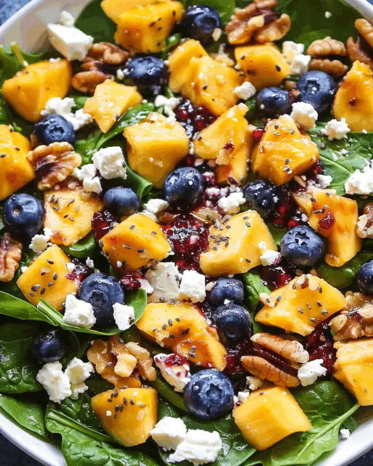 Mango Blueberry Spinach Salad with Walnuts and Feta Cheese
