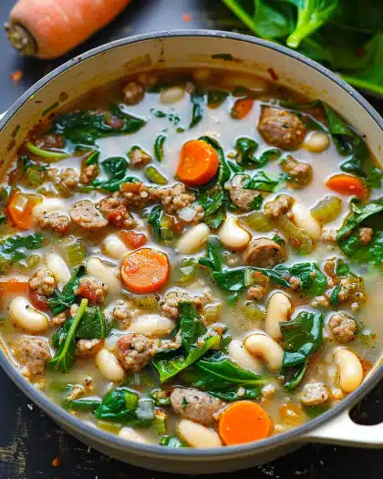 Italian Sausage White Bean Soup with Spinach