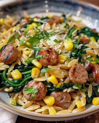 Sausage, Corn & Spinach Orzo