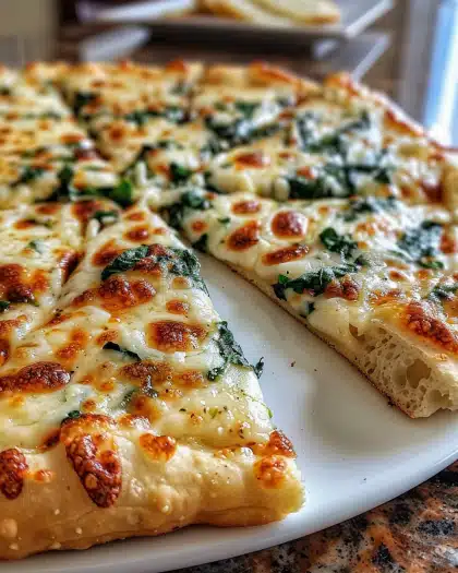 Garlic & Spinach White Pizza on Cottage Cheese Crust
