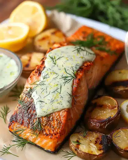 Seared Salmon with Lemon Dill Sauce