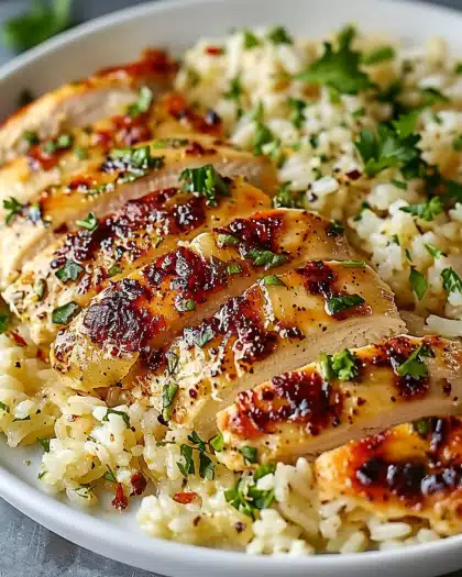 Chicken Scampi with Garlic Parmesan Rice