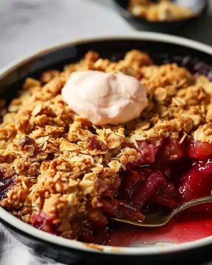Rhubarb Crisp with Golden Crumble and Juicy Tart Filling