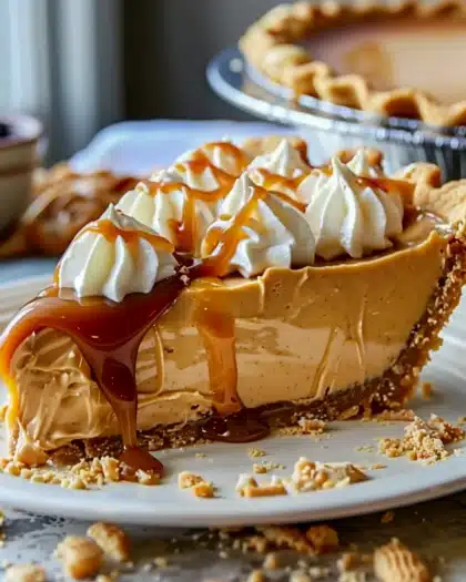Creamy Nutter Butter Peanut Butter Pie With Caramel Drizzle