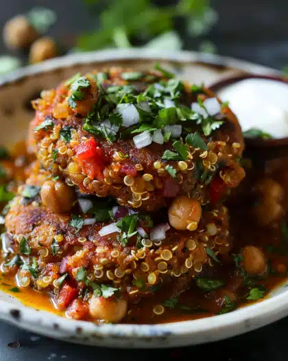 Tikki Chole (Potato Quinoa Patties with Chickpea Curry)