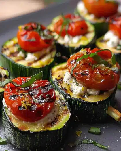 Grilled Zucchini Rollups Stuffed with Lemon-Basil Ricotta and Slow Roasted Tomatoes