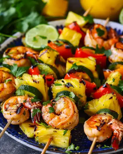 Cilantro-Lime Shrimp & Veggie-Pineapple Skewers