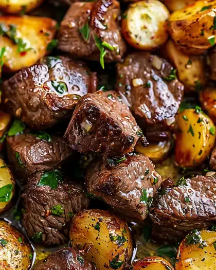 Garlic Butter Steak Bites And Potatoes (Tender & Crispy!)