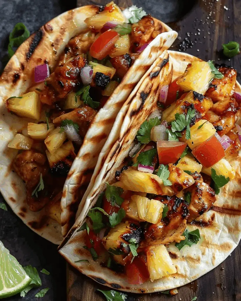 Teriyaki Chicken Tacos with Pineapple Pear Salsa