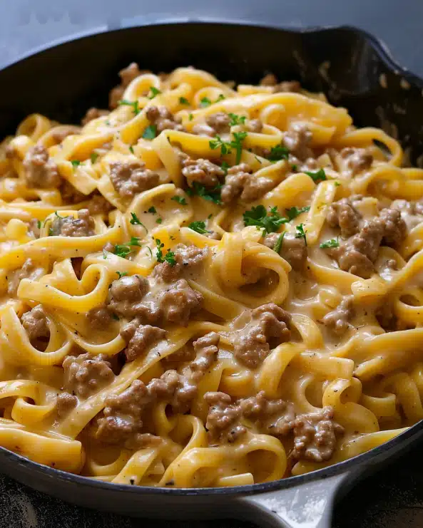 Creamy Garlic Butter Beef Pasta