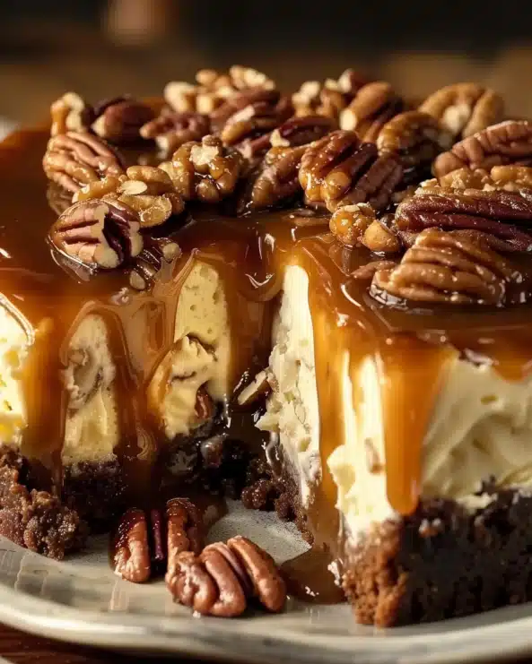 Thick Caramel Pecan Crunch Cheesecake