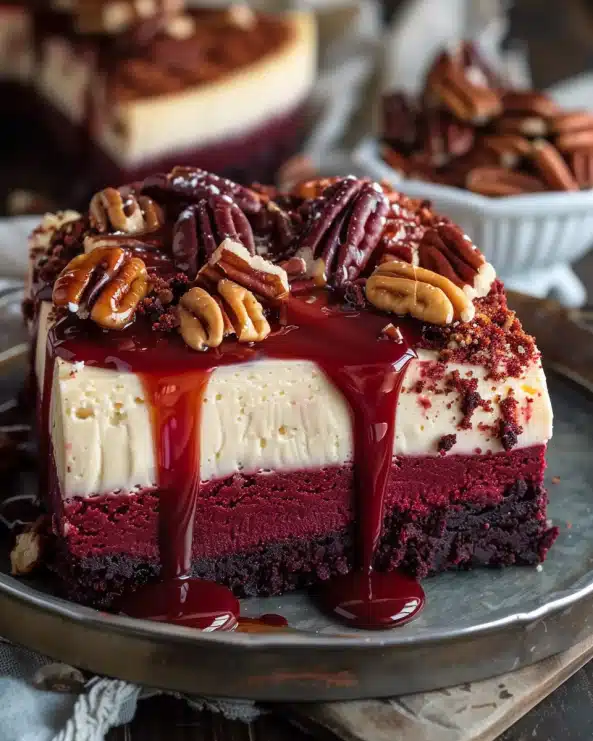 Easy Vampire Bite Caramel Pecan Red Velvet Cheesecake