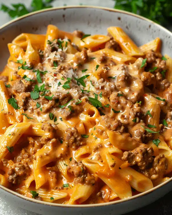 High Protein Creamy Beef Pasta