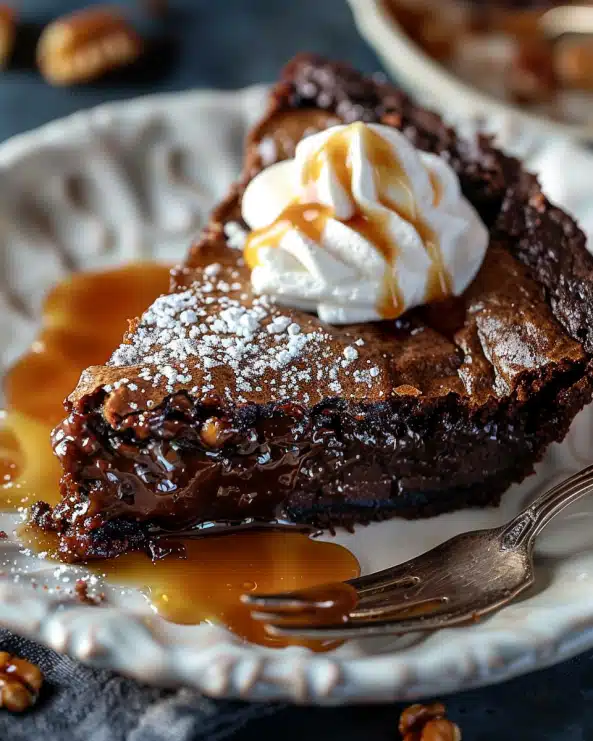 Rich and Gooey Caramel Brownie Pie