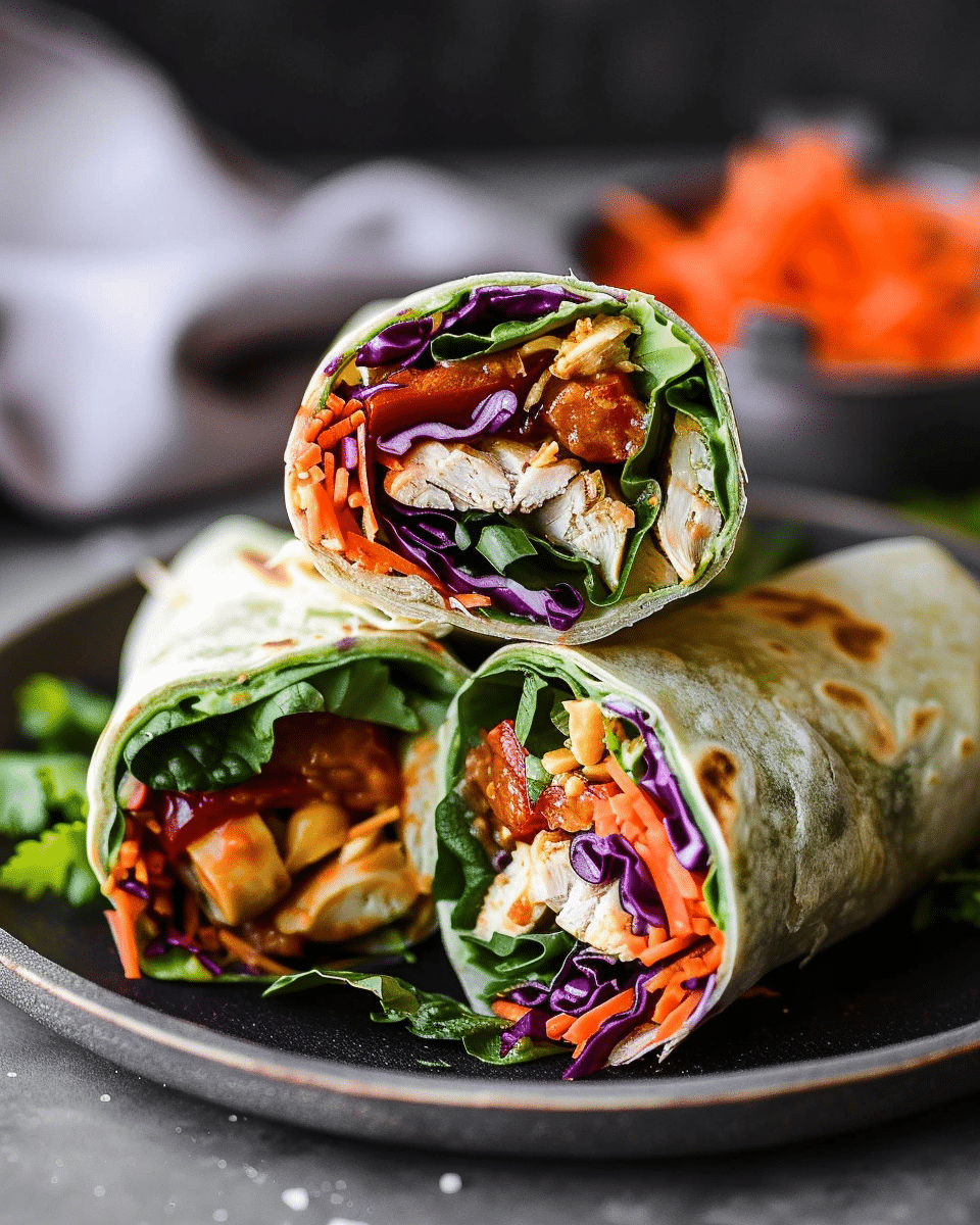 Crunchy Rainbow Thai-Inspired Peanut Chicken Wraps