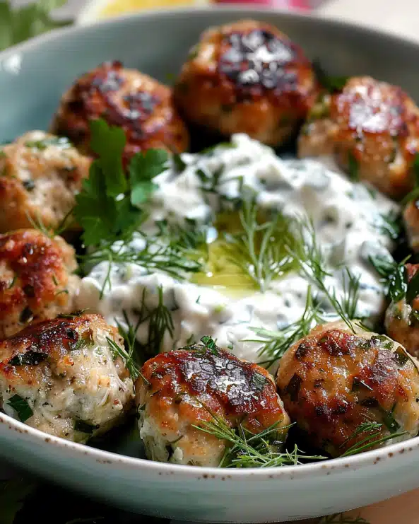 Greek Chicken Meatballs with Homemade Tzatziki