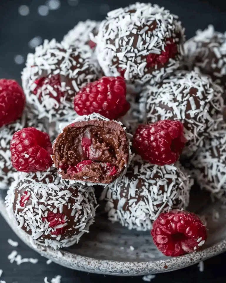 Chocolate Raspberry Coconut Protein Balls