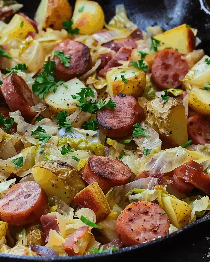 20 Minute Kielbasa Cabbage Potato Skillet Recipe