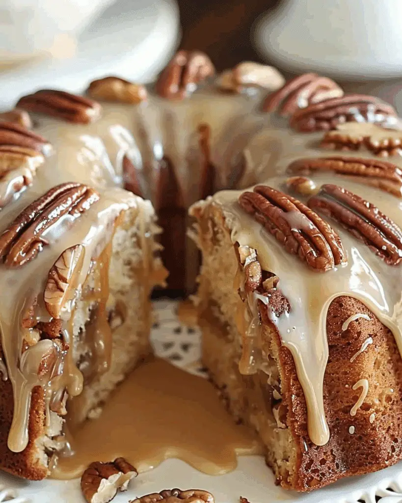 Apple Pecan Cake with Caramel Glaze