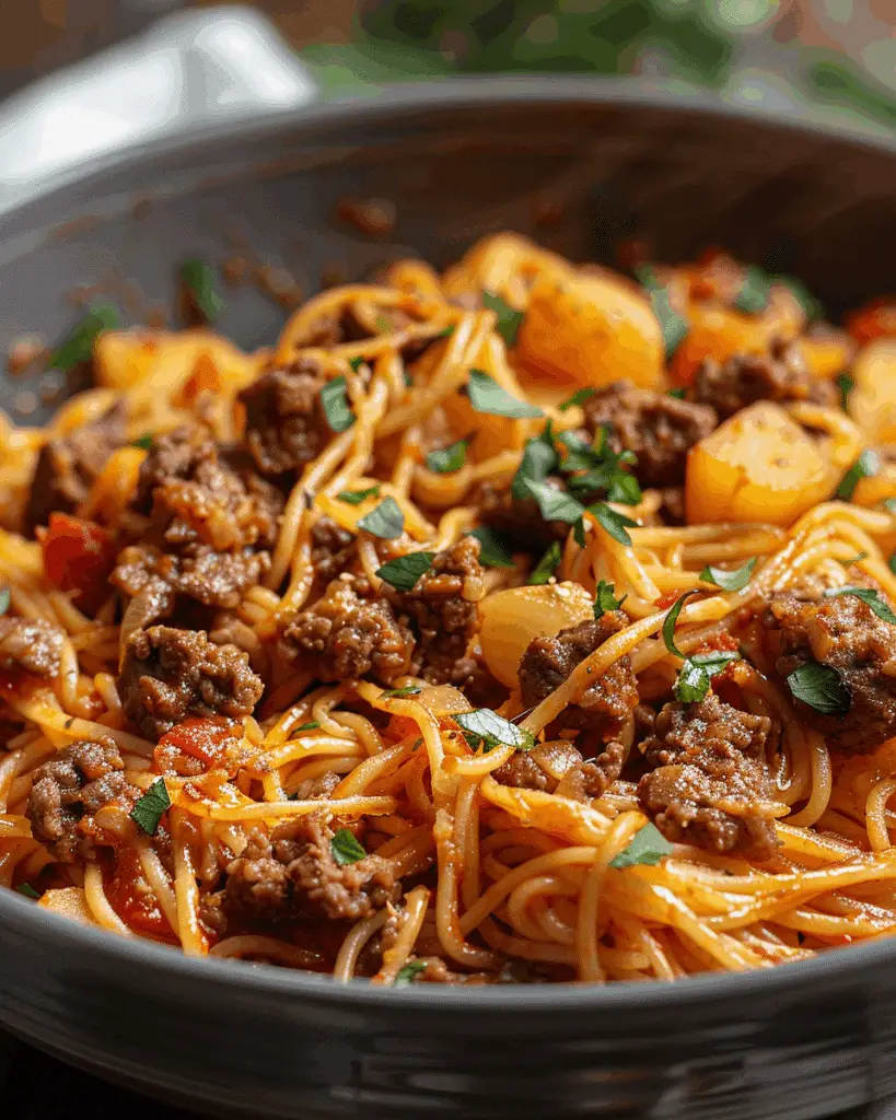 Fideo with Potatoes and Ground Beef