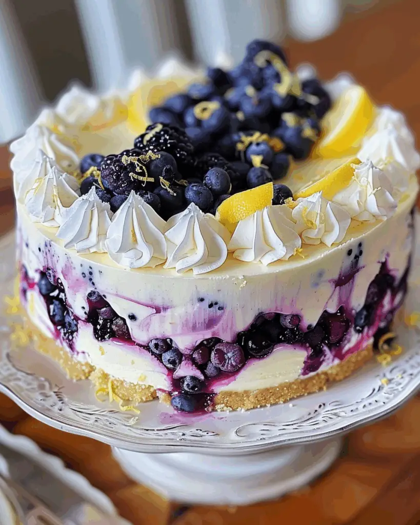 Lemon Blueberry Cheesecake Cake with Creamy Layers