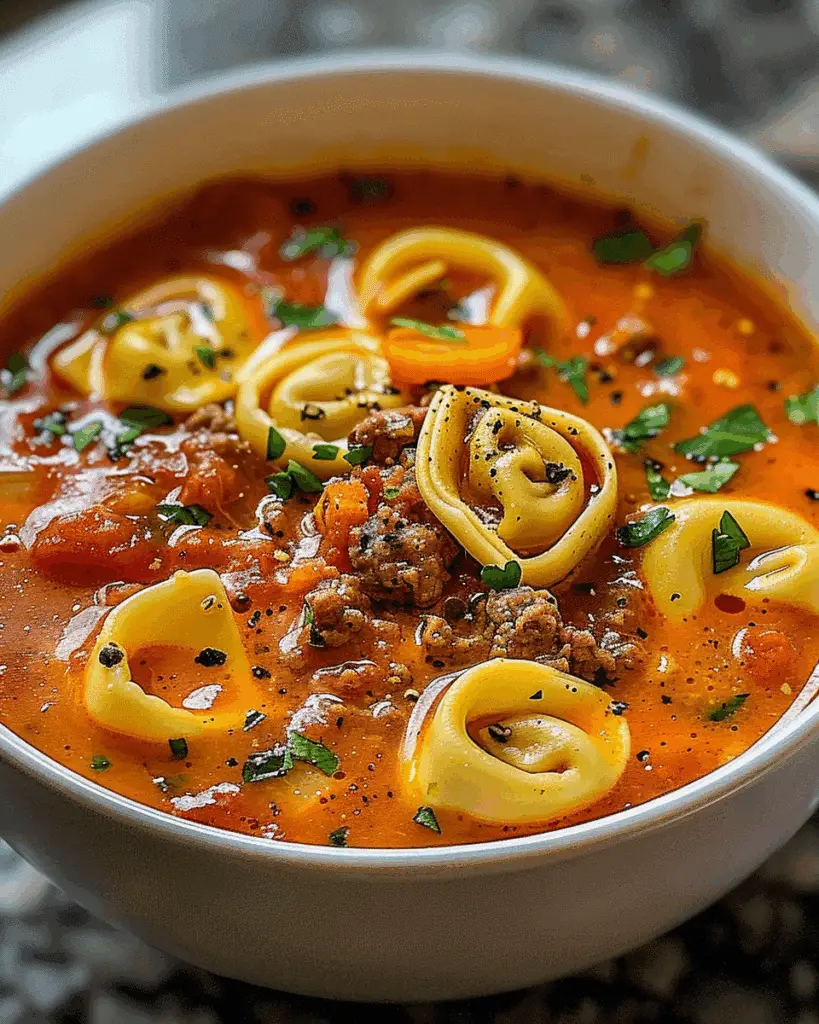 Slow Cooker Tomato Tortellini Soup with Ground Beef