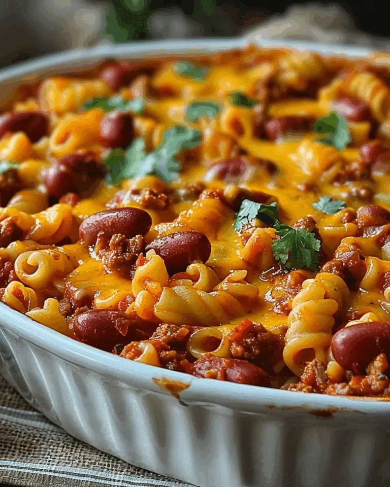 Loaded Chili Cheese Dog Pasta Bake