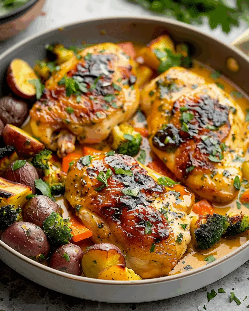 Honey Mustard Chicken with Roasted Potatoes & Veggies