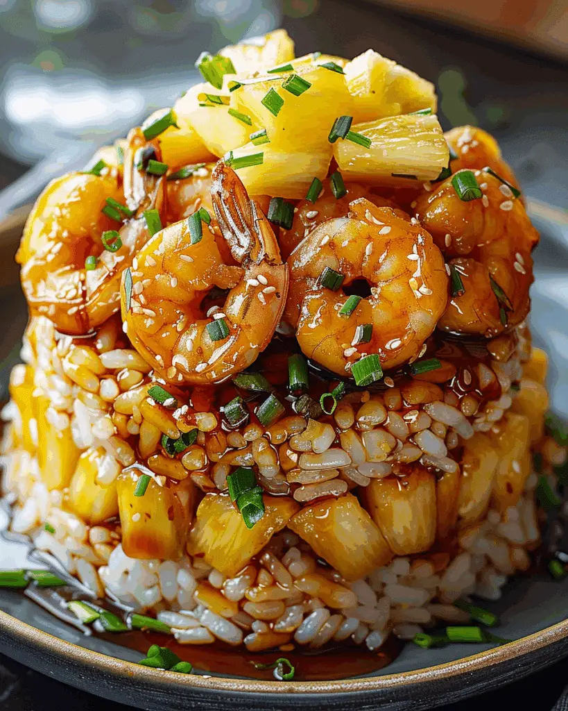 Teriyaki Shrimp Pineapple Rice Stack