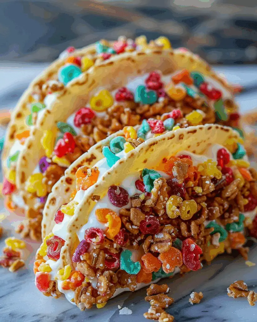 Fruity Pebbles Cheesecake Tacos