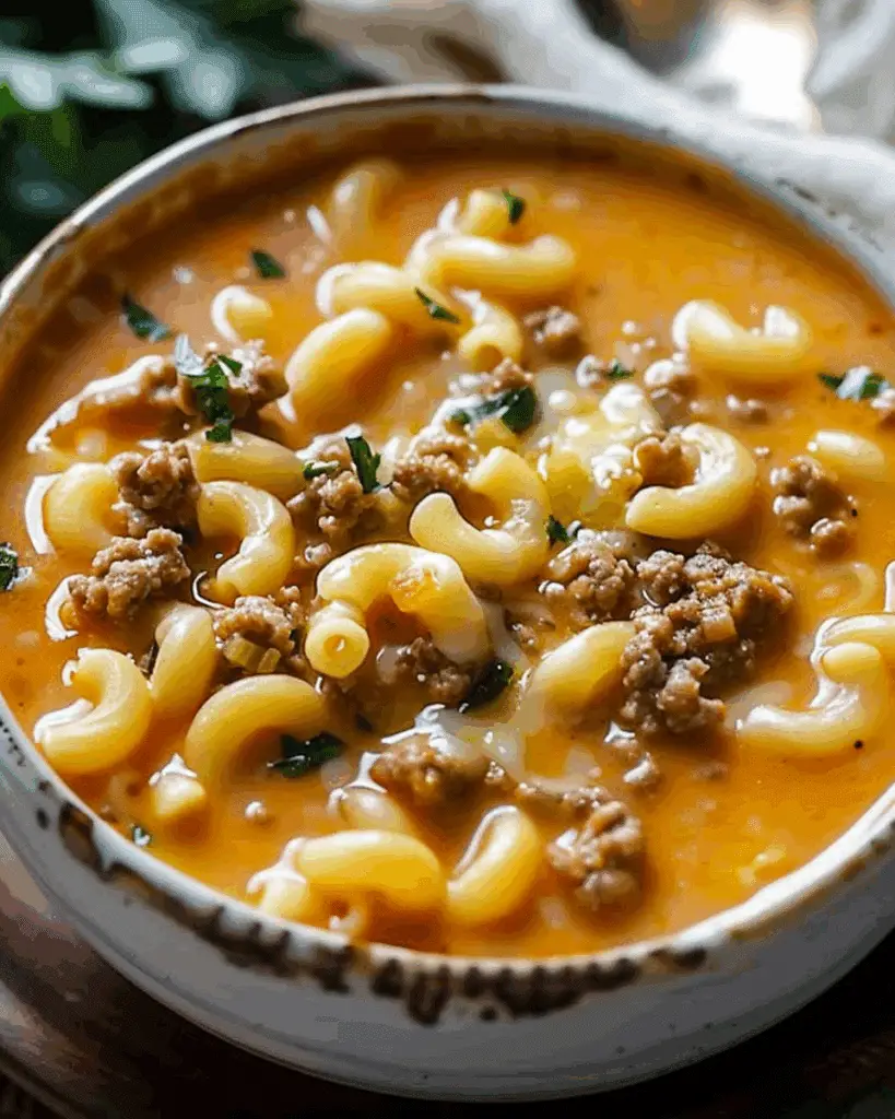 One-Pot Macaroni Cheeseburger Soup