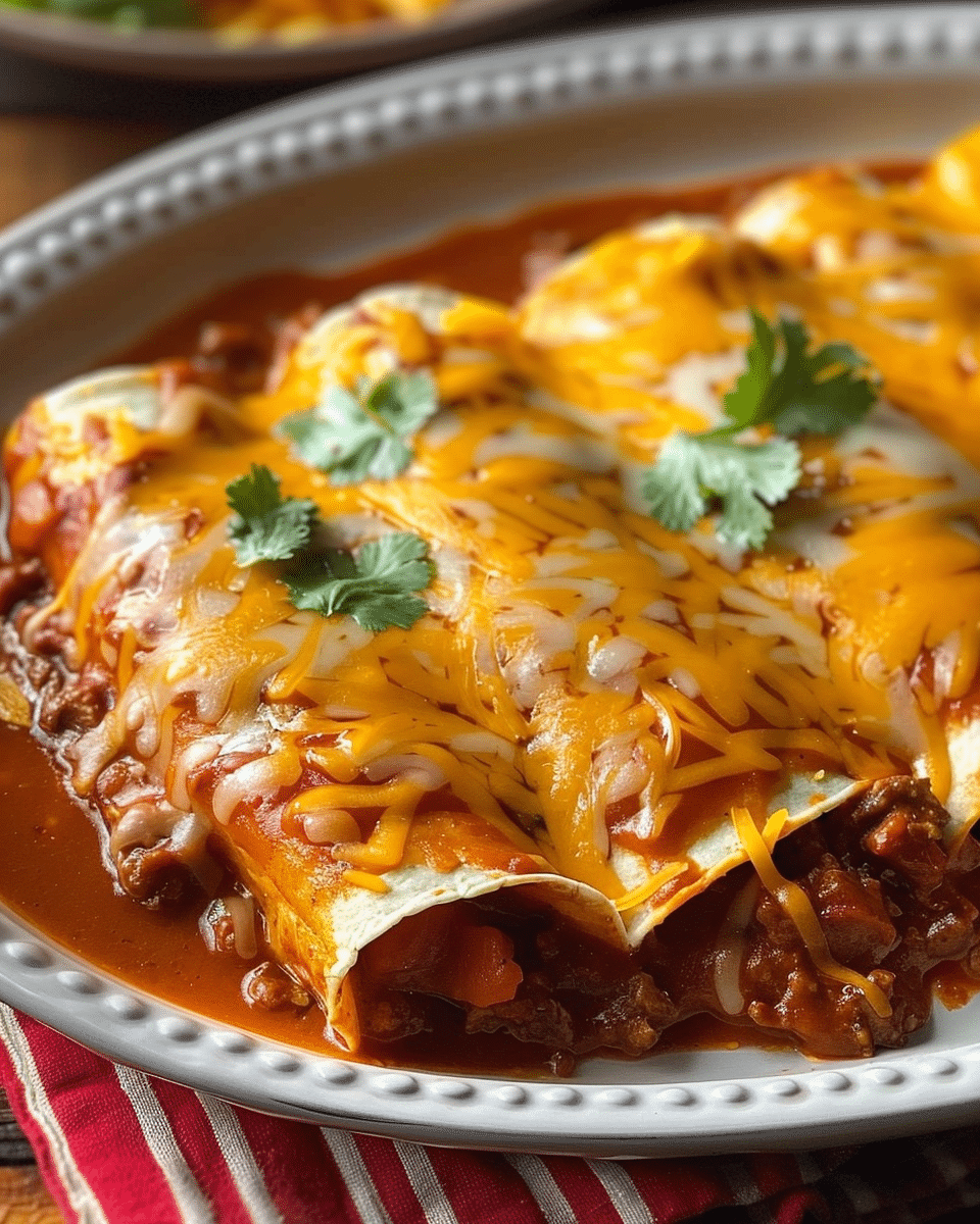Beef Enchiladas with Extra Cheese on Top