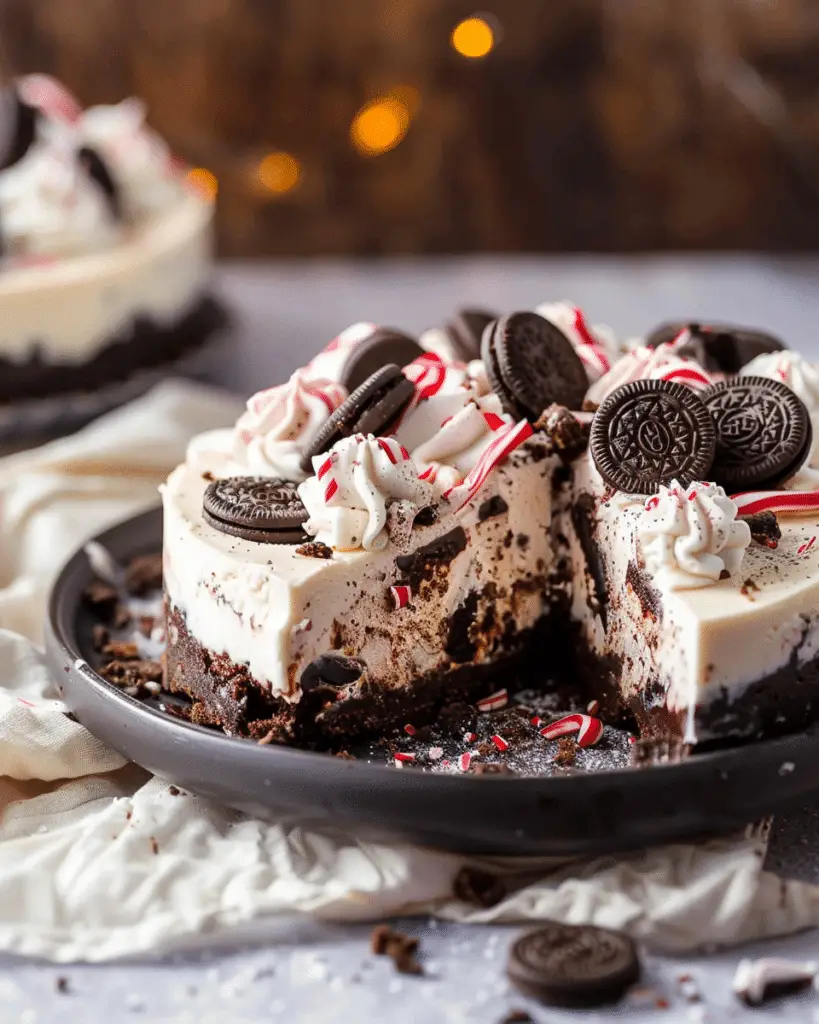 No Bake Peppermint Oreo Cheesecake
