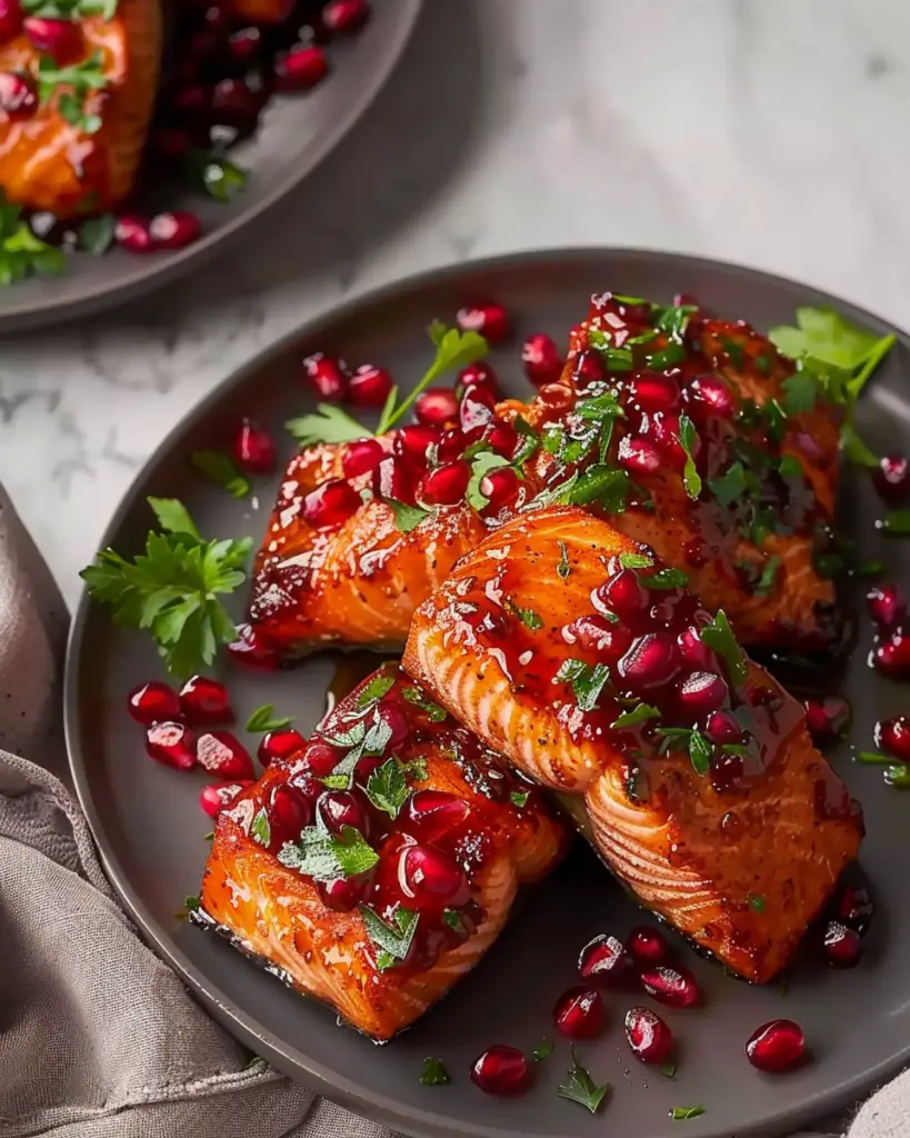Quick Air Fryer Pomegranate Glazed Salmon