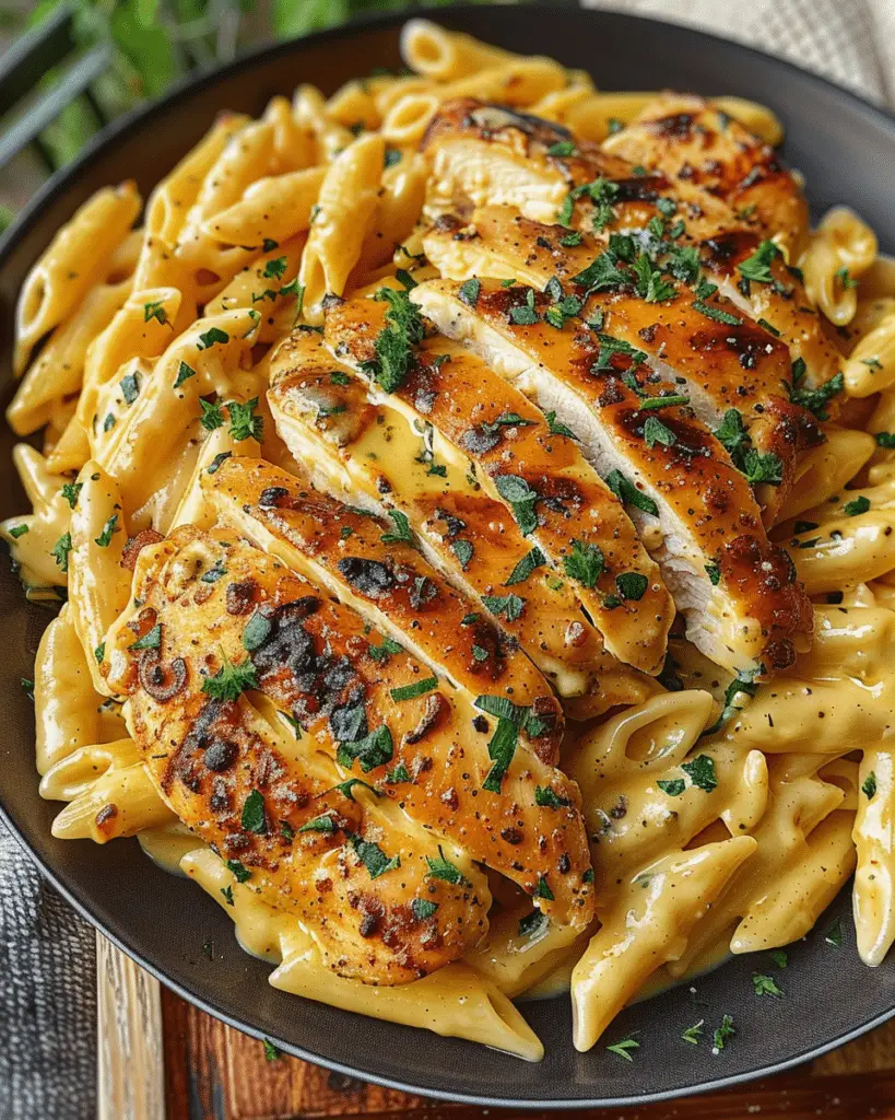 Garlic Butter Cajun Chicken with Cheddar Parmesan Penne