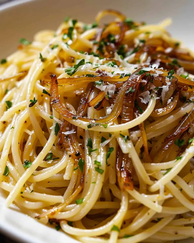 Caramelized Onion and Garlic Spaghetti – Easy Vegetarian Pasta Recipe