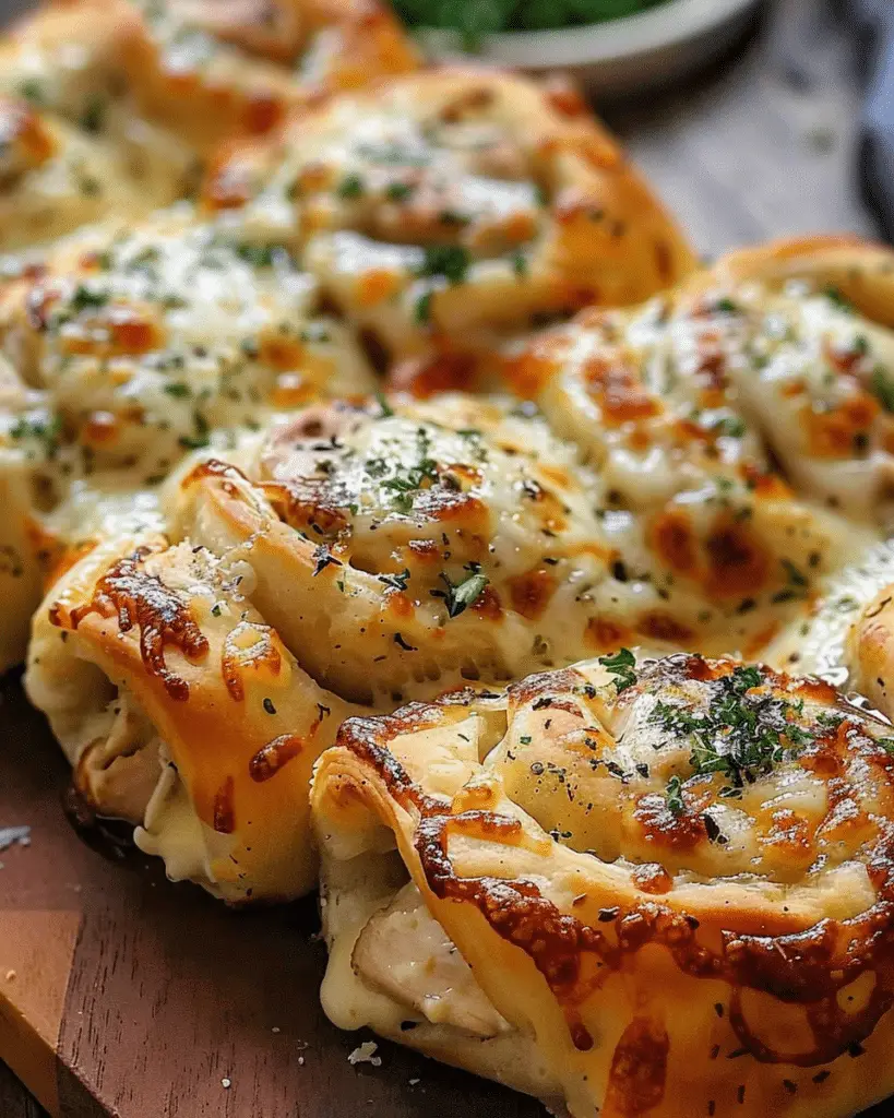 Ooey-Gooey Garlic Butter Chicken Alfredo Pizza Rolls