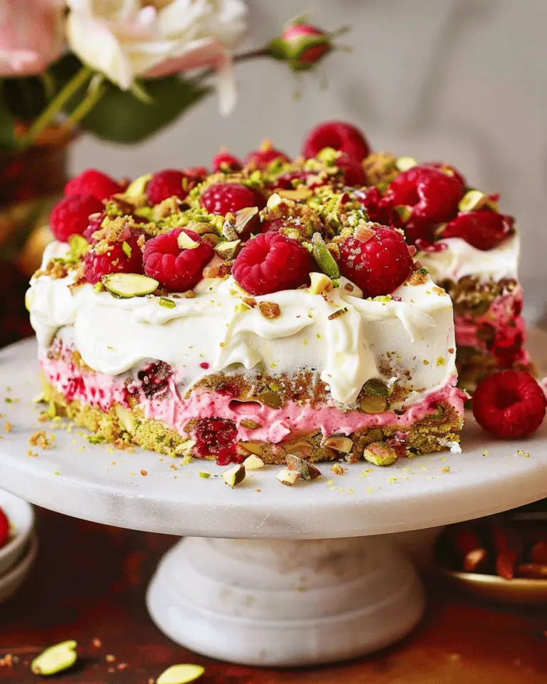 Raspberry Rose Almond Cake with Honey Mascarpone Frosting & Pistachio Crumble