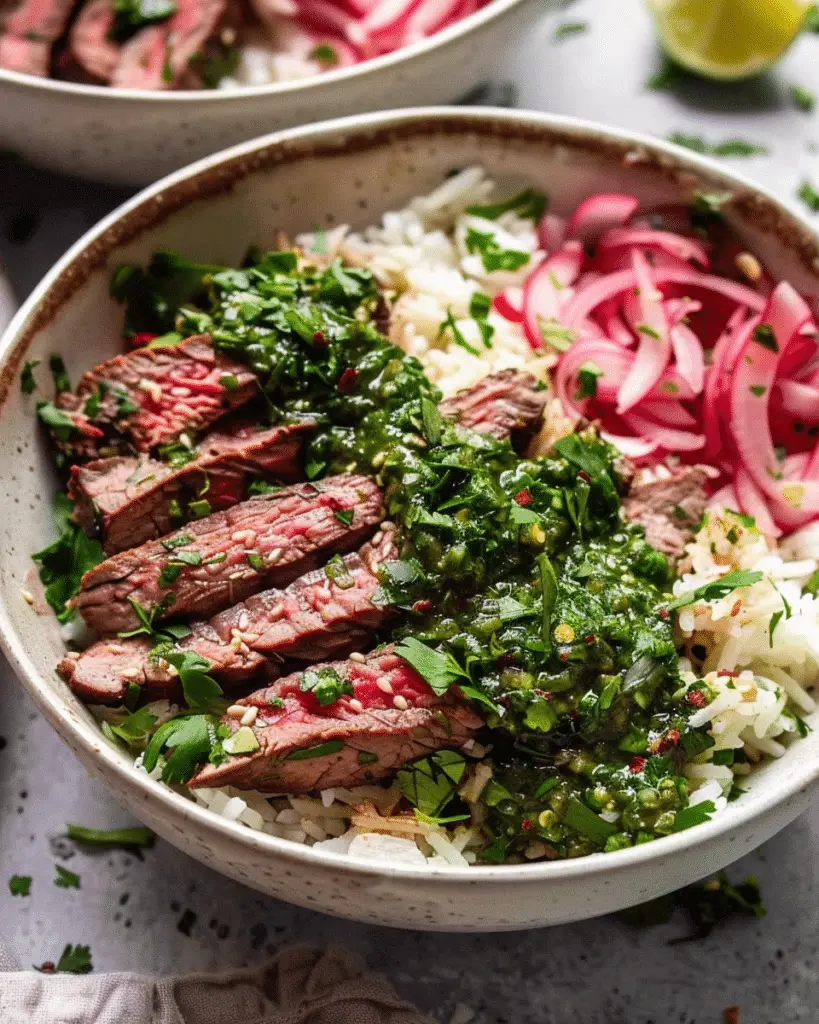 Skirt Steak Rice Bowls with Chimichurri Sauce