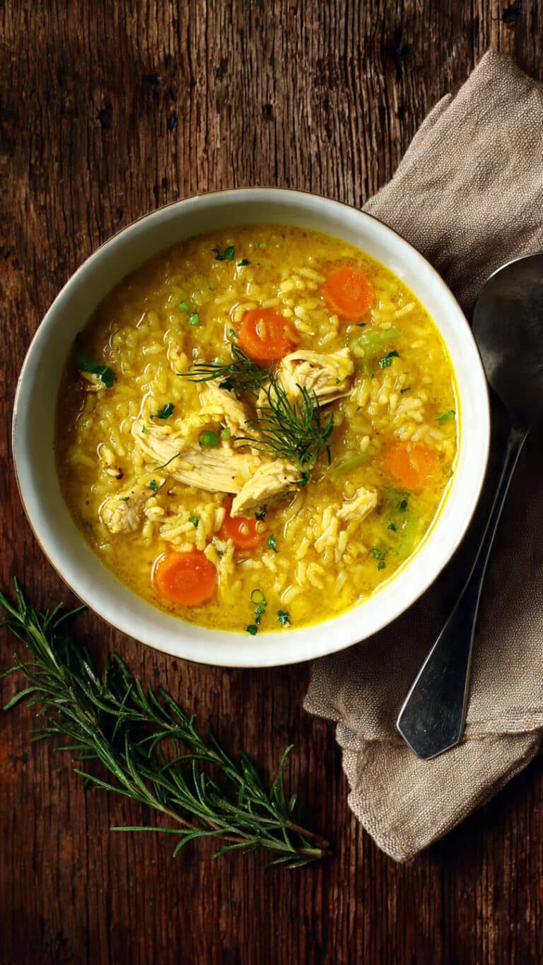 Lemon Ginger Turmeric Chicken and Rice Soup