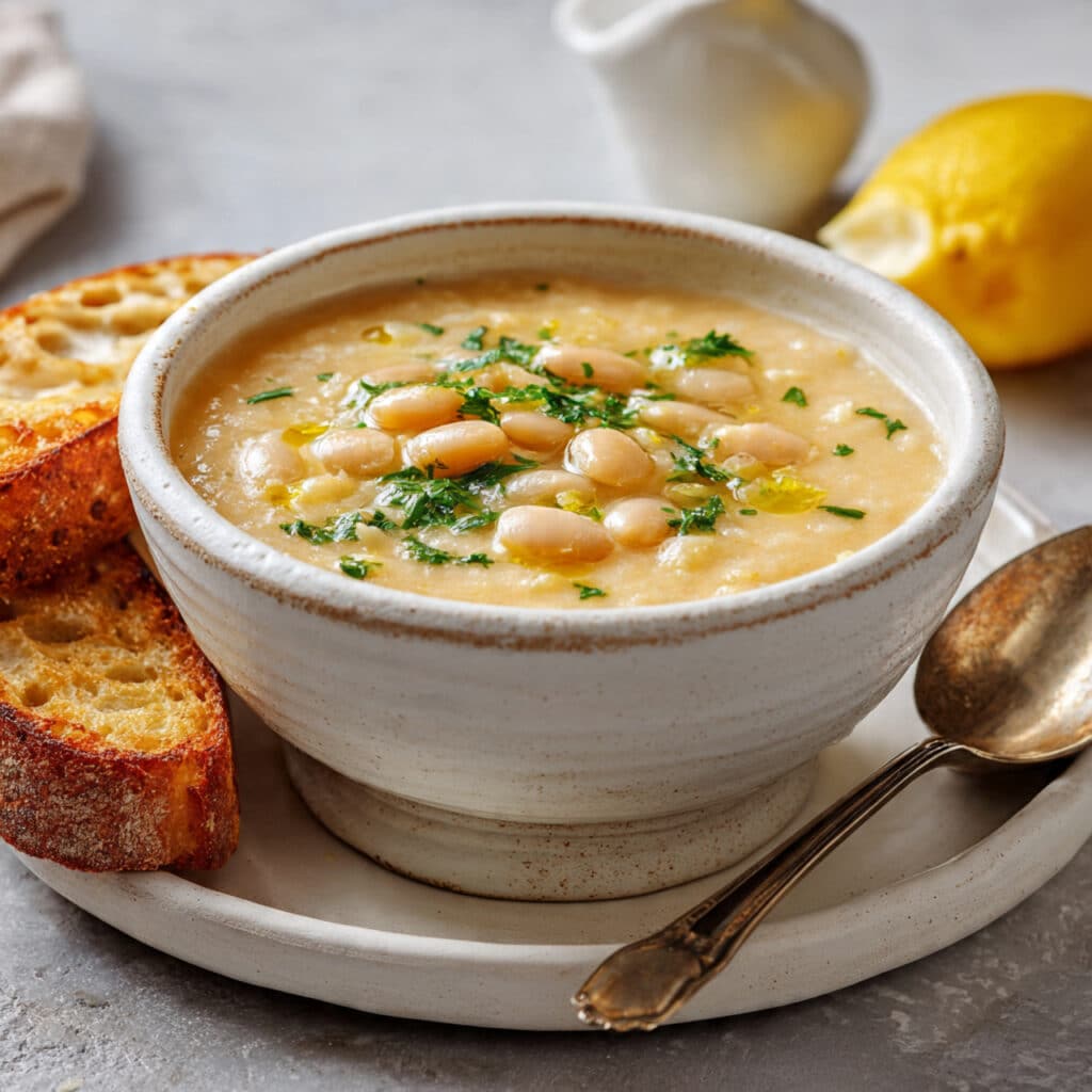 Greek White Bean Soup With Garlic & Lemon