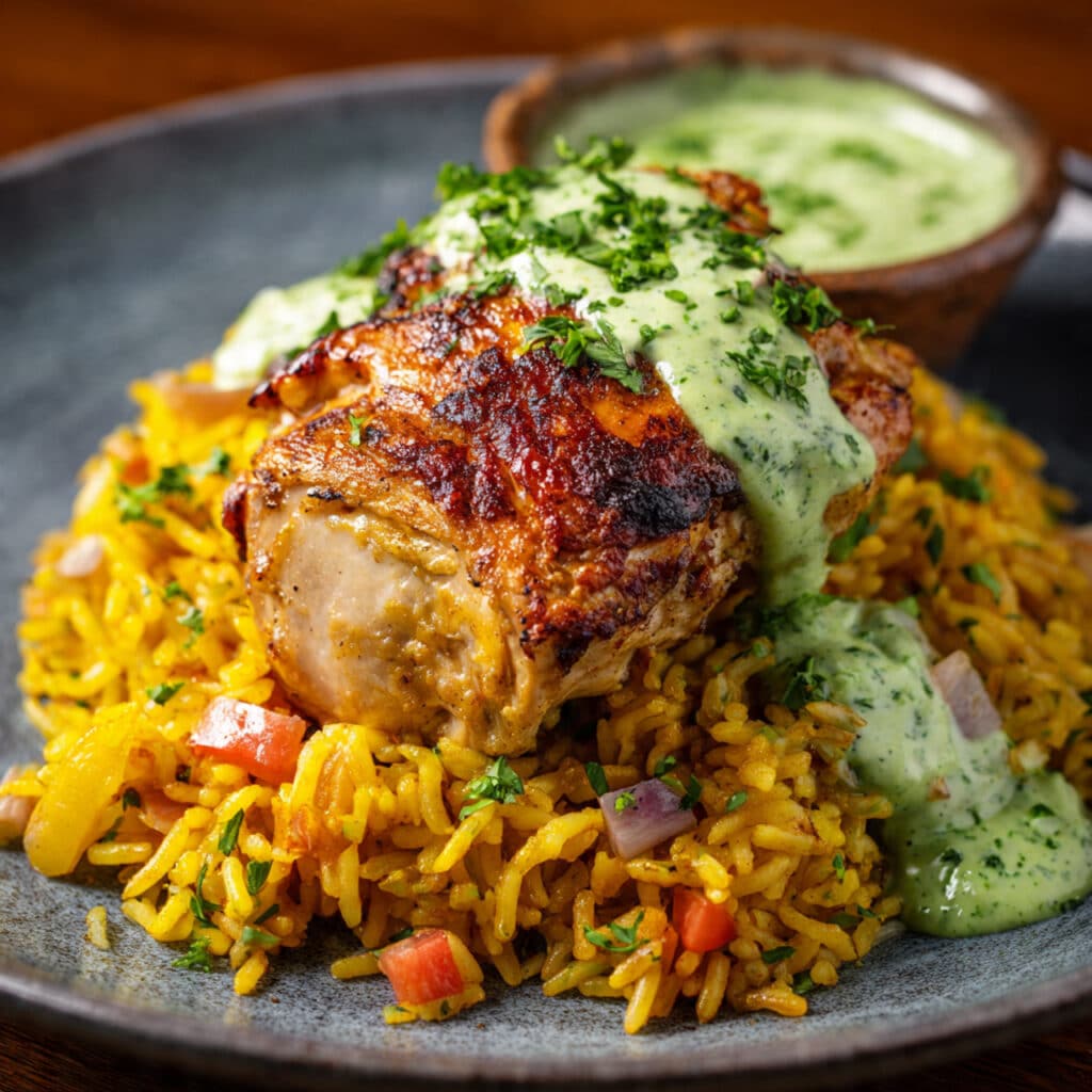 Peruvian Chicken and Rice with Green Sauce (Arroz con Pollo Peruano)