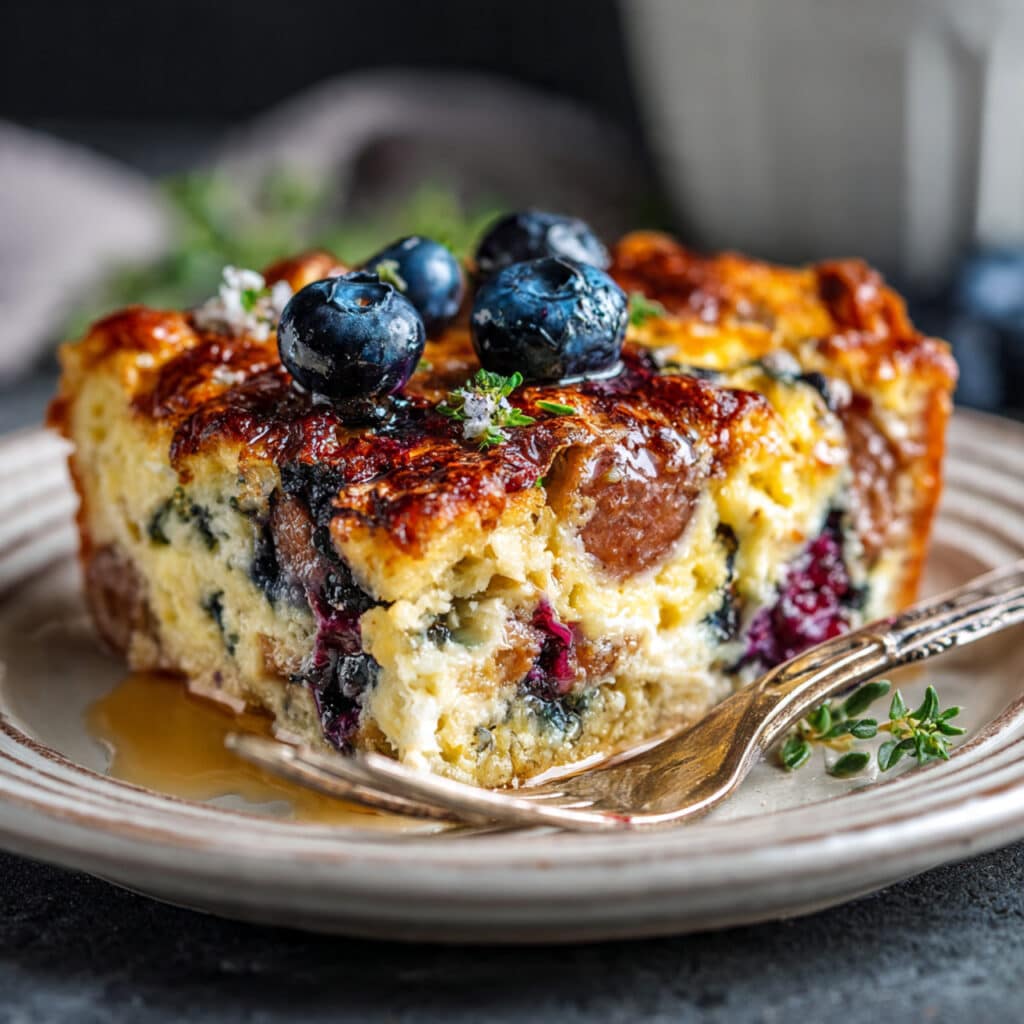 Blueberry Sausage Pancake Casserole
