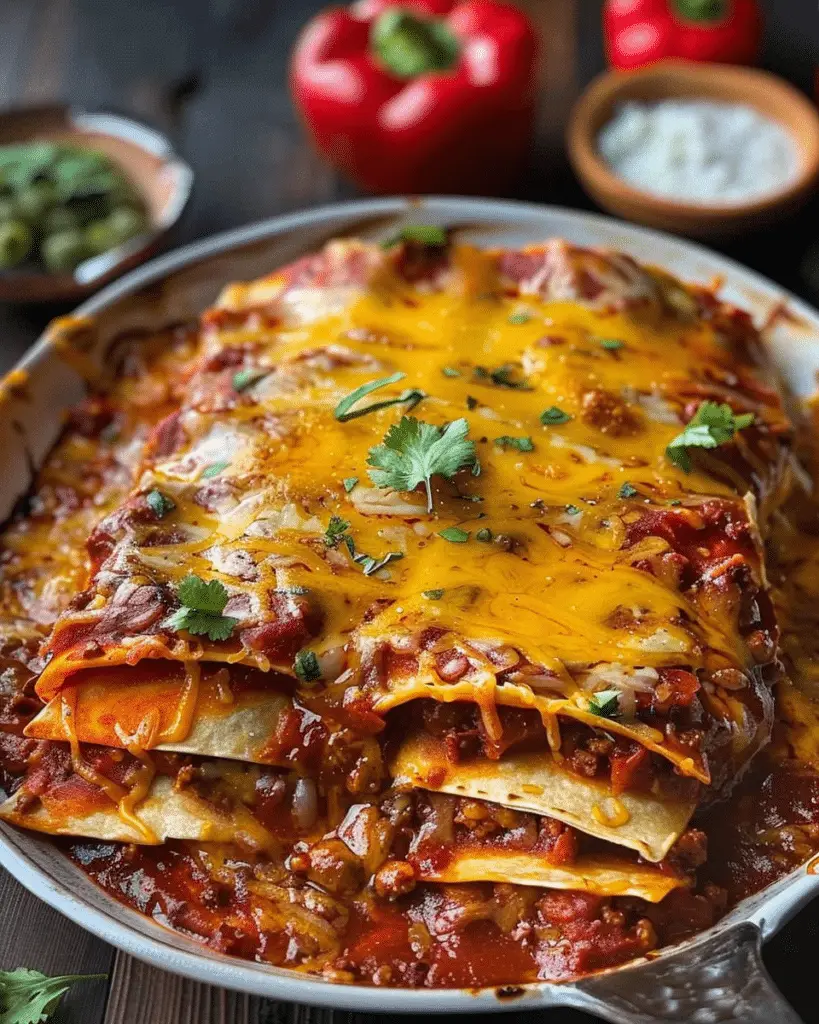 New Mexico Style Stacked Red Enchiladas