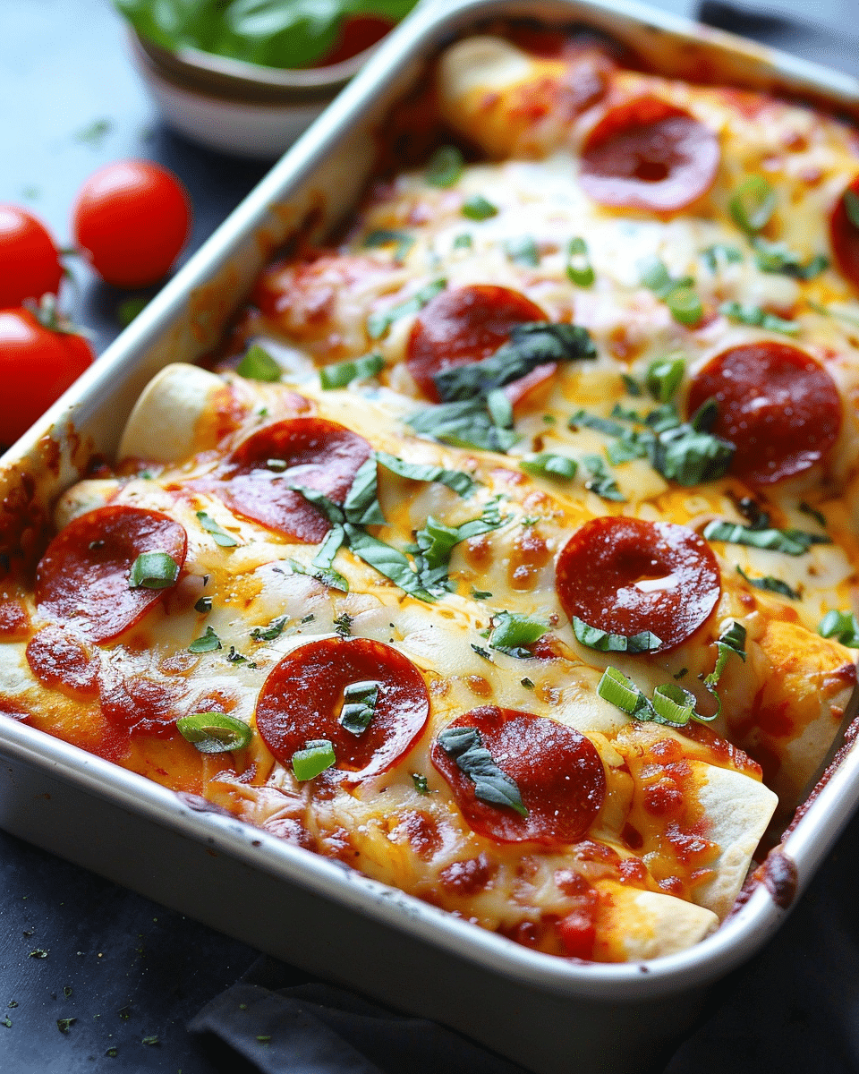 Pizza Enchiladas with Pepperoni and Beef