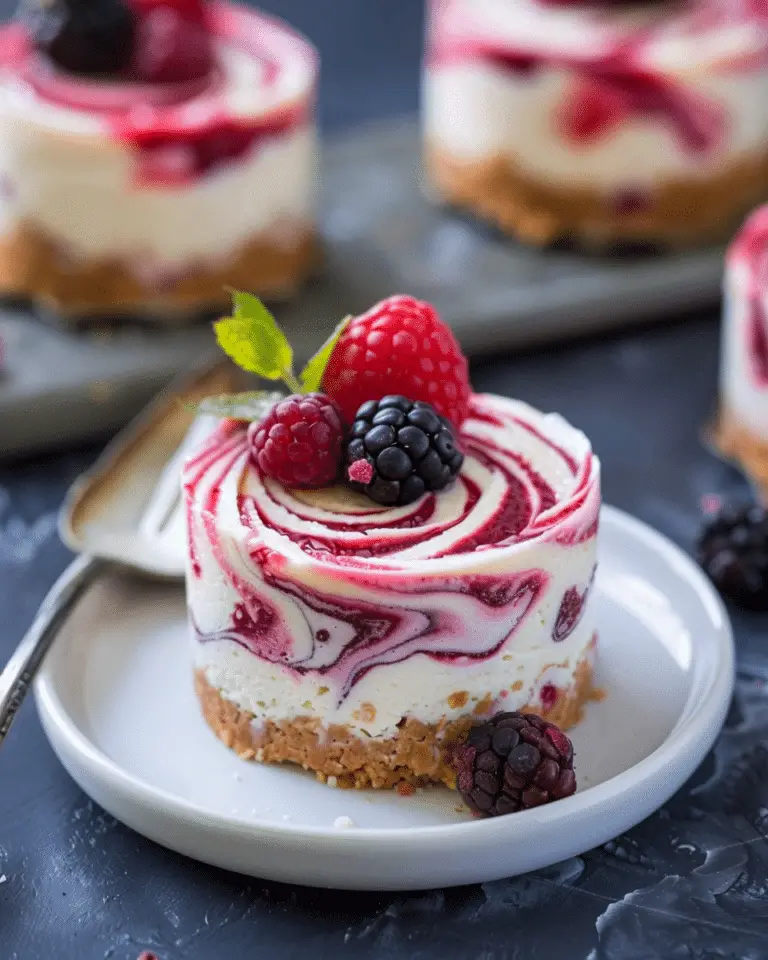 No Bake Mini Berry Swirl Cheesecakes